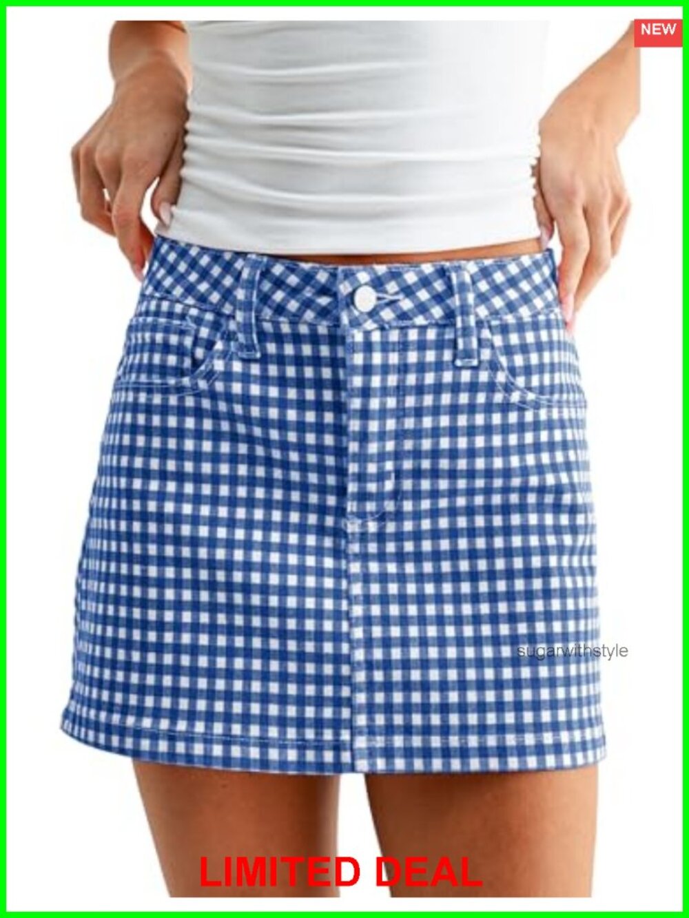 Gingham Plaid Mini Skirt Low Rise Zip Fly Pockets Y2K Summer